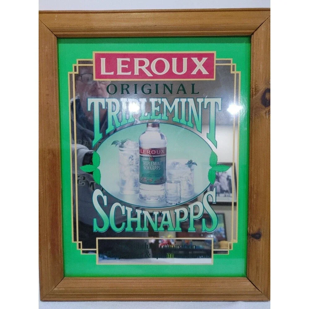 Vintage Leroux Original Triplemint Schnapps Bar Display Advertising Mirror